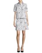 Short-sleeve Scribble-print Shirtdress, Chalk/black