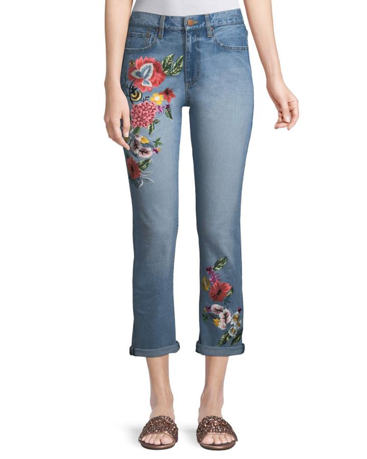Amazing Floral-embroidered High-rise Straight-leg Jeans