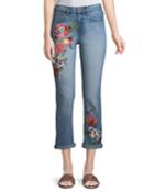 Amazing Floral-embroidered High-rise Straight-leg Jeans