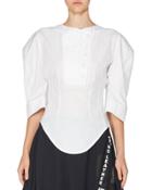 Double-placket Fitted-waist Blouse, White
