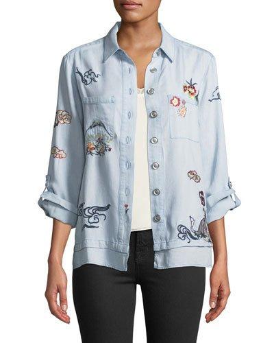 Embroidered Button-front Blouse