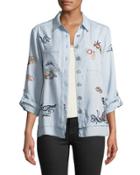 Embroidered Button-front Blouse
