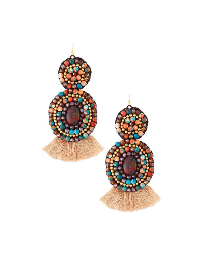 Mixed Stone Circle Drop Earrings