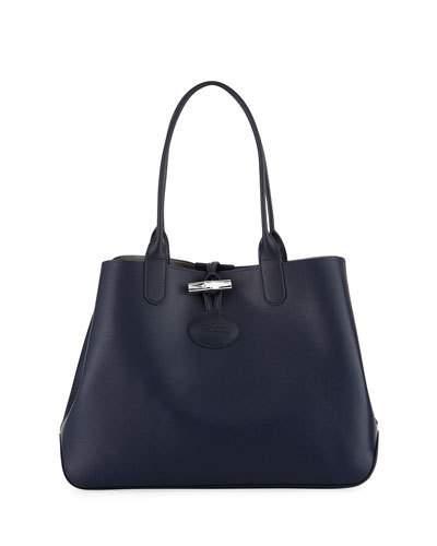 Roseau Reversible Leather Tote Bag, Blue