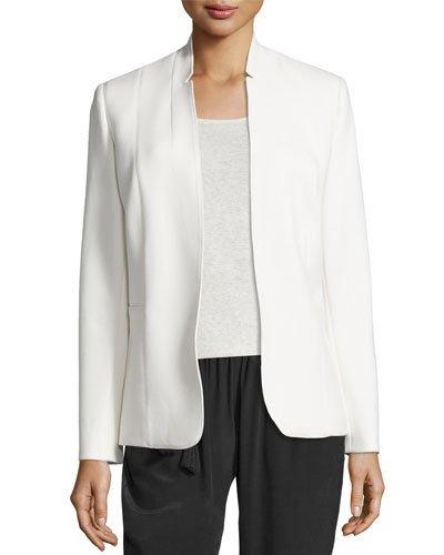 Danette Notched-collar Stretch Blazer Jacket, Winter White