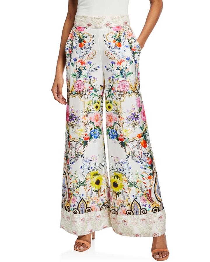 Printed Wide-leg Pants With Cuffs