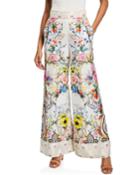 Printed Wide-leg Pants With Cuffs