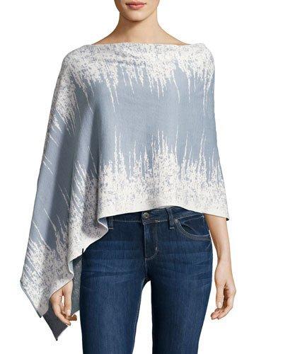 Abstract Linen-blend Two-way Topper, Blue/white