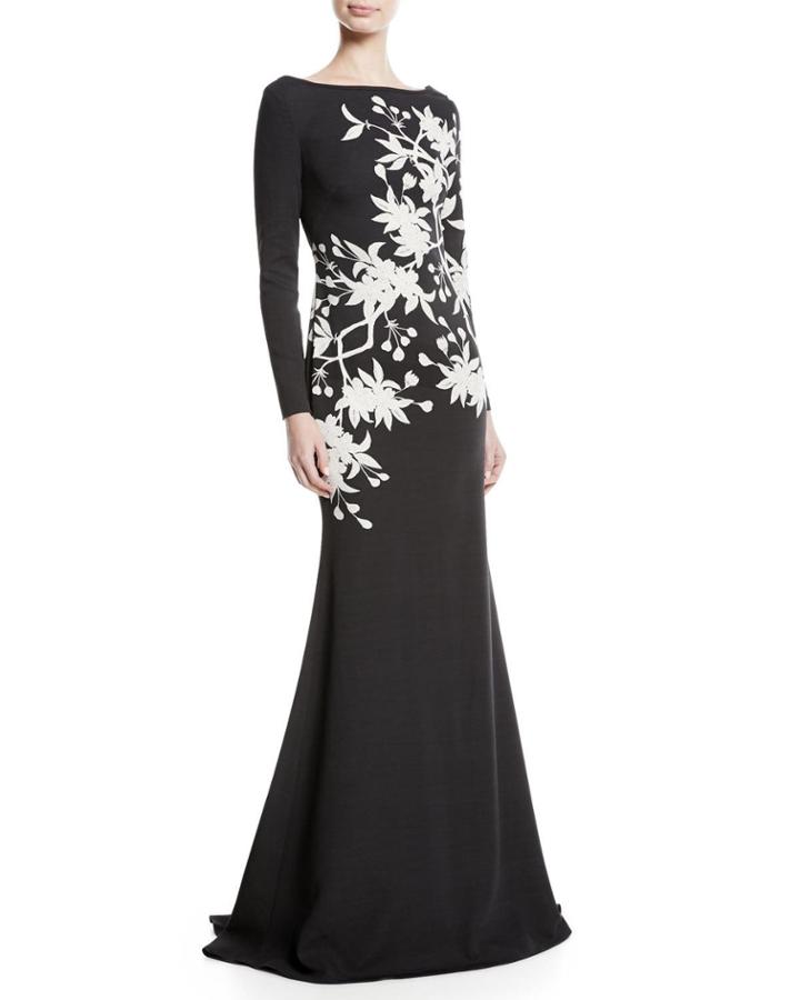 Floral Long-sleeve Trumpet Gown