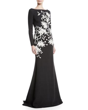 Floral Long-sleeve Trumpet Gown