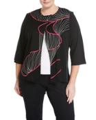 3/4-sleeve Jacket With Embroidery Detail, Black/red