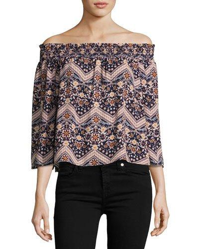 Lita Floral Chevron Printed Top, Blue Pattern