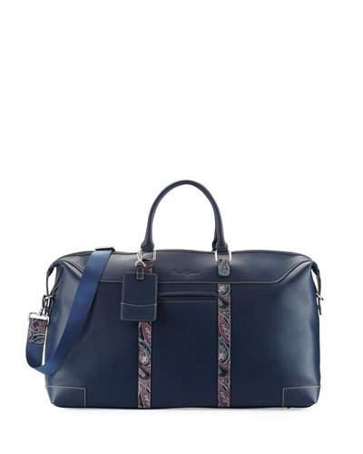 Paisley Leather Weekender Bag, Navy