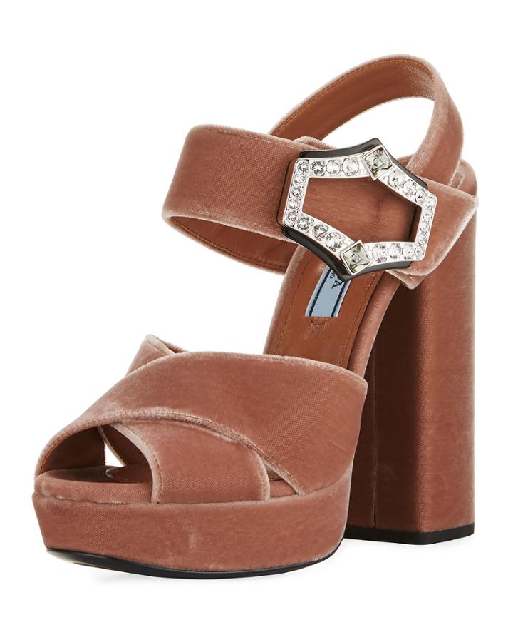 Jeweled Velvet Block-heel
