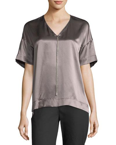 Caprice Chain-trimmed Charmeuse Blouse
