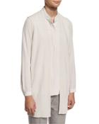 Long Rib-trim Knit Vest, Cream