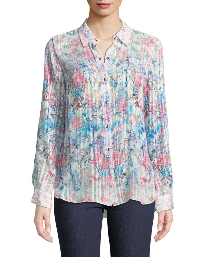 Rafiki Floral-print Pleated Button-front Blouse