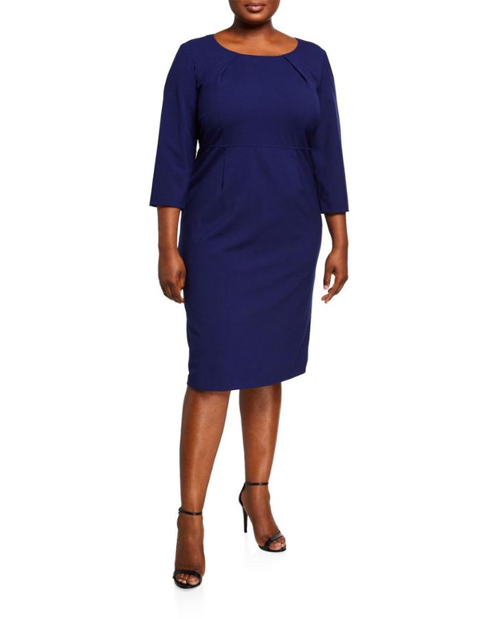 Plus Size Pleated-neck 3/4-sleeve