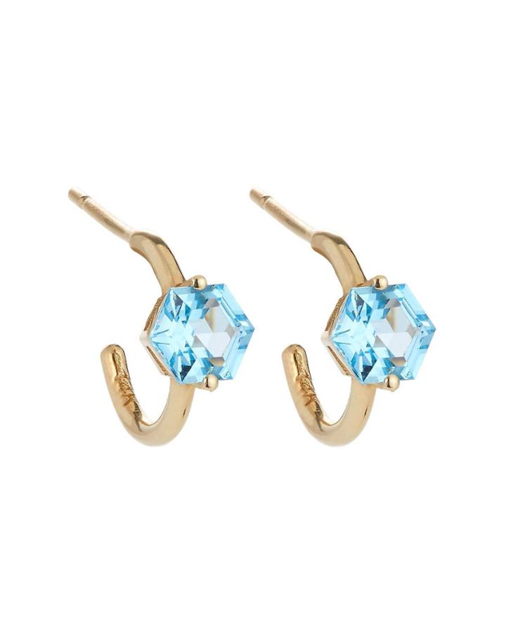 14k Hexagonal Swiss Blue Topaz 12mm Hoop Earrings