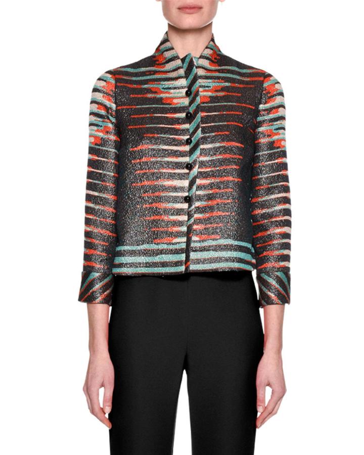 Printed Bracelet-sleeve Jacket, Black Pattern