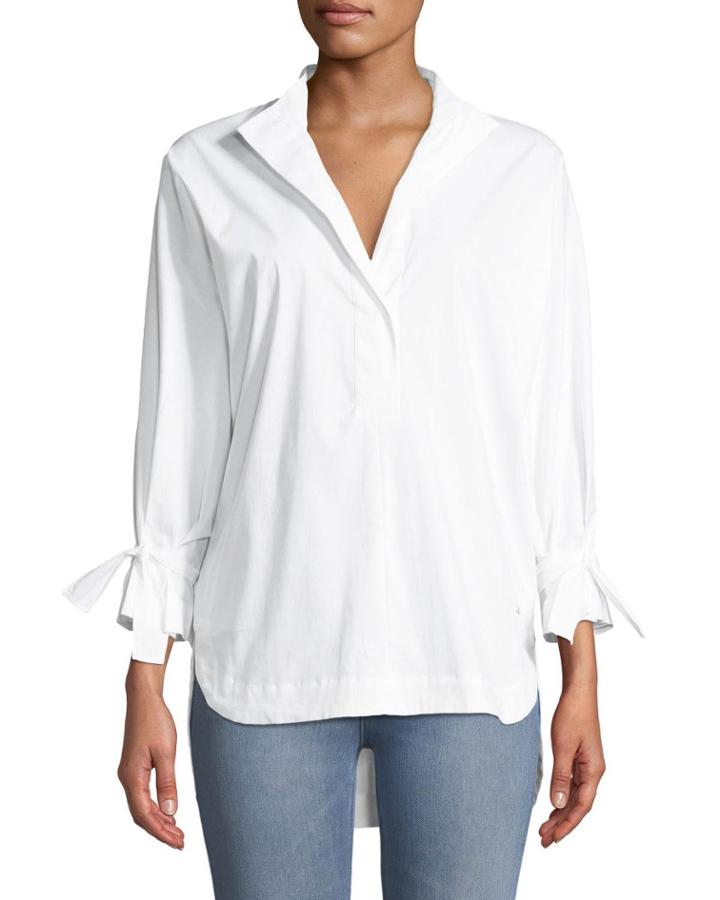 Tie-sleeve Poplin Popover Blouse