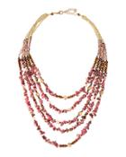 Multi-strand Layered Stone & Pearl Beaded Necklace, Pink