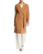 Long Wool/cashmere Coat With Waist Tie