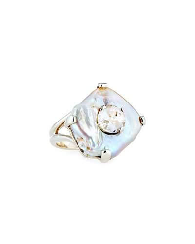 Free-form Freshwater Pearl & Crystal Ring
