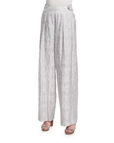 Side-button Wide-leg Trousers, Platinum