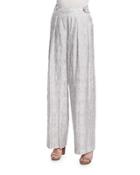 Side-button Wide-leg Trousers, Platinum