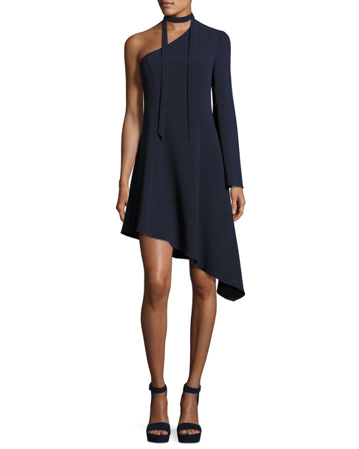 Kierra One-shoulder Asymmetric Dress, Navy