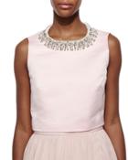 Emmilye Embellished-neck Crop Top, Pale Pink