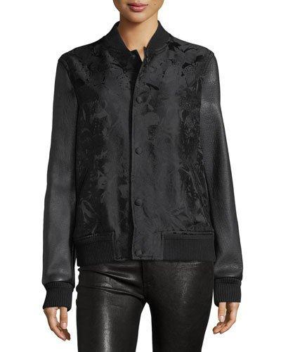 Damask & Faux-leather Bomber Jacket