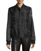 Damask & Faux-leather Bomber Jacket