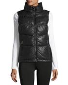 Puffy-collar Chevron-seamed Vest, Black