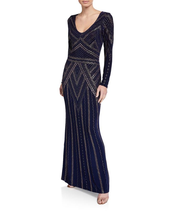 Glitter V-neck Long-sleeve Gown