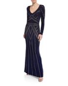 Glitter V-neck Long-sleeve Gown