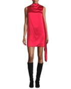 High-neck Sleeveless Draped Satin