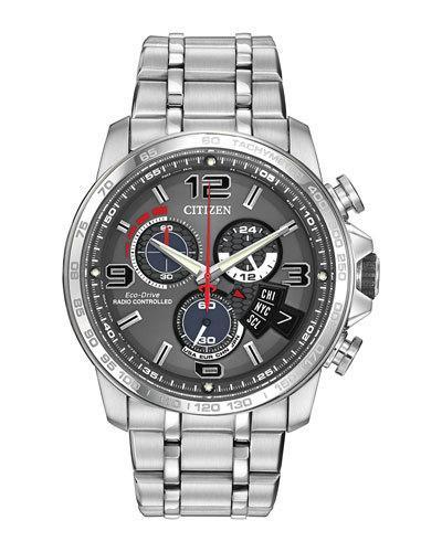 44mm Men's Time Zone Chronograph Bracelet Watch