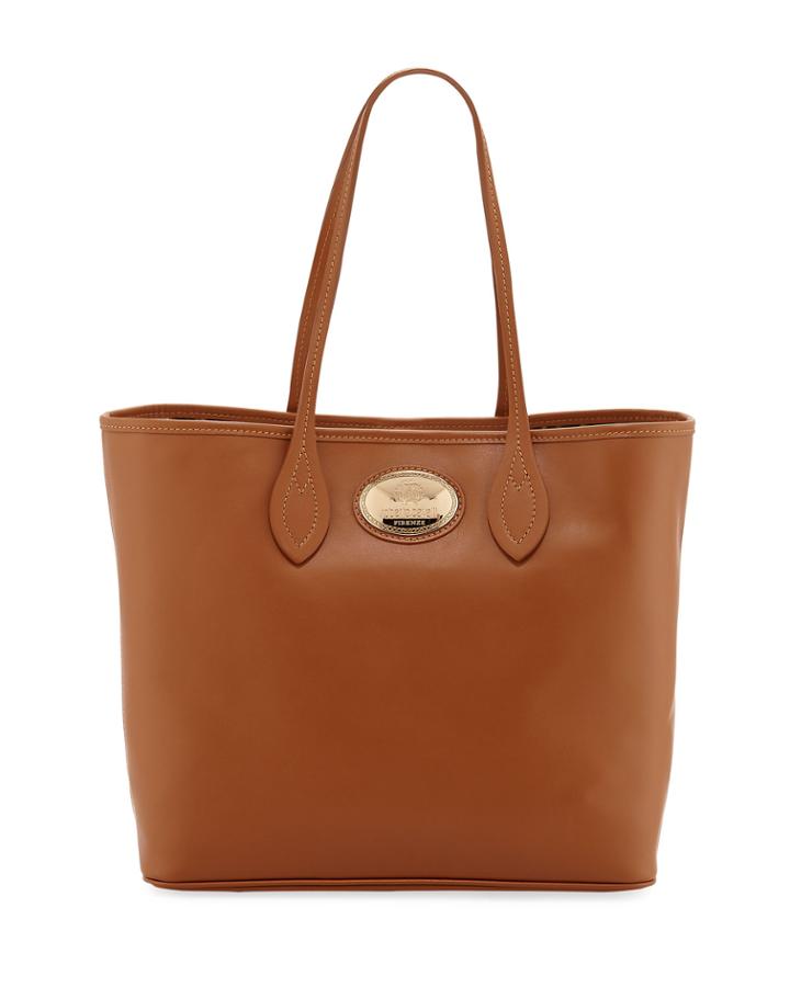 Leopard-lined Leather Tote Bag, Brown