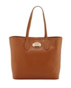 Leopard-lined Leather Tote Bag, Brown