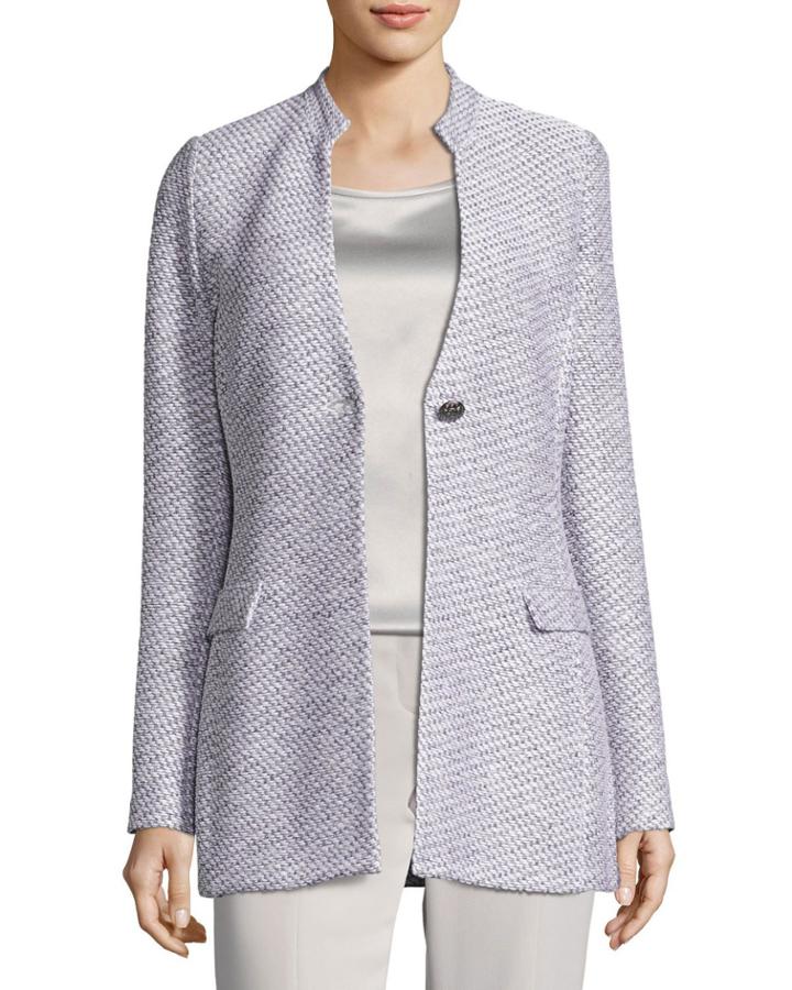 Gyan Knit V-neck Jacket, White/gray