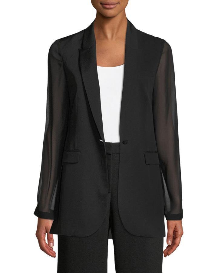 Jovana One-button Sheer-sleeve Jacket