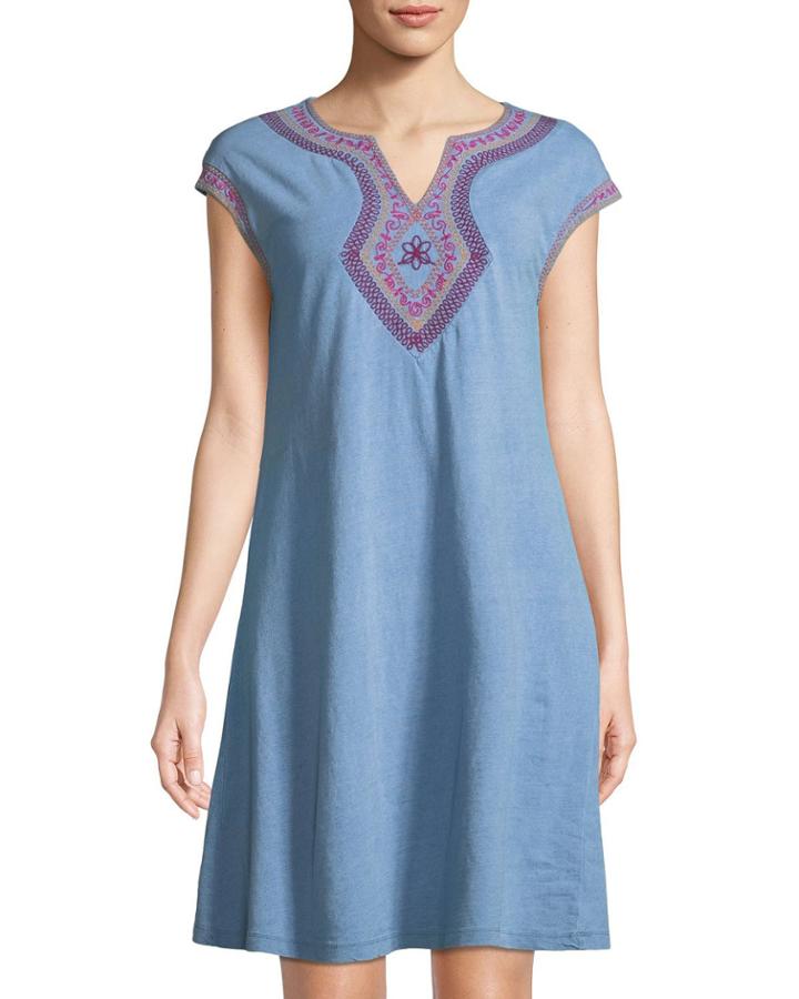 Embroidered Split Neck