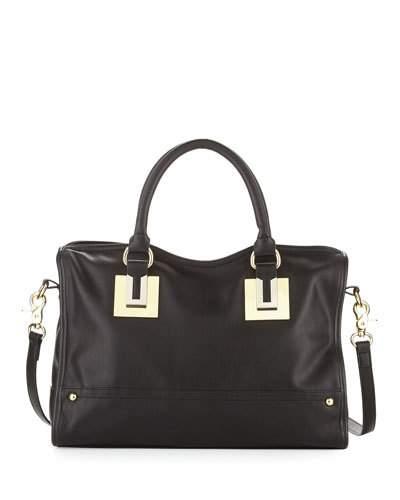 Arden Faux-leather Zip Satchel Bag, Black