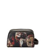Faux-leather Mask-print Cosmetic Bag, Black Pattern