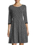 Knit Jacquard Fit-and-flare 3/4-sleeve Dress
