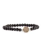 Black Spinel & Pave Diamond Stretch Bracelet