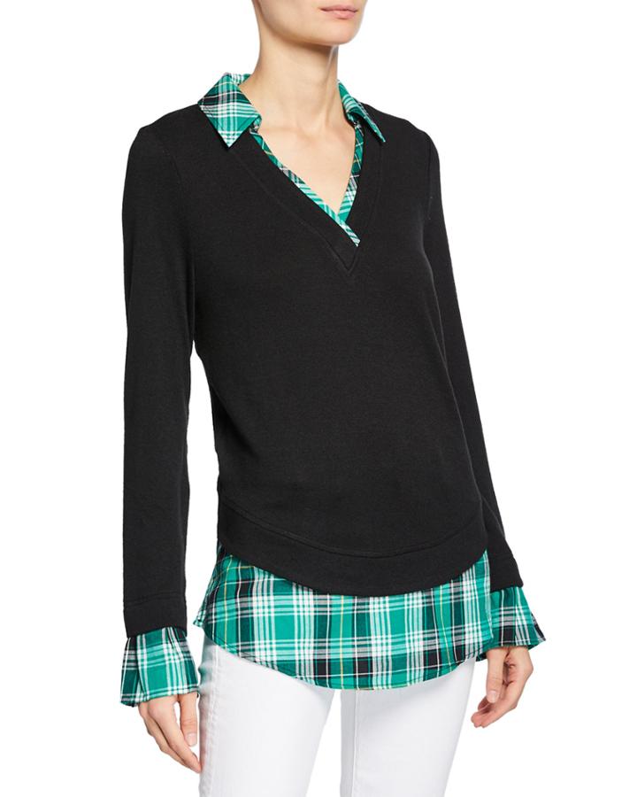 Mixed-media Plaid Combo Pullover