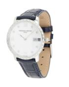 36mm Classic Slimline Diamond Pave Watch W/ Leather, Blue/white